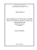 HOÀN THIỆN QUẢN LÝ NHÀ NƯỚC VỀ CHI PHÍ ĐẦU TƯ XÂY DỰNG DỰ ÁN ĐẦU TƯ CÔNG CỦA THÀNH PHỐ HÀ NỘI