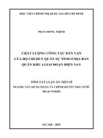 Tóm tắt: Chất lượng công tác dân vận của Bộ chỉ huy quân sự tỉnh ở địa bàn Quân khu 4 giai đoạn hiện nay