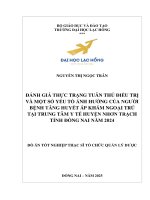 Đánh giá thực trạng tuân thủ Điều trị và một số yếu tố Ảnh hưởng của người bệnh tăng huyết Áp khám ngoại trú tại trung tâm y tế huyện nhơn trạch tỉnh Đồng nai năm 2024 Đồ Án tốt nghiệp thạc sĩ tổ chức quản lý dược