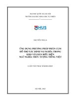 Ứng dụng phương pháp phân cụm hỗ trợ xác Định vai nghĩa trong kho văn bản biểu diễn ngữ nghĩa trừu tượng tiếng việt