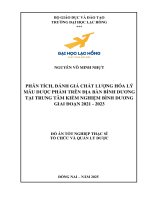 Phân tích, Đánh giá chất lượng hóa lý mẫu dược phẩm trên Địa bàn bình dương tại trung tâm kiểm nghiệm bình dương giai Đoạn 2021 – 2023 Đồ Án tốt nghiệp thạc sĩ tổ chức quản lý dược