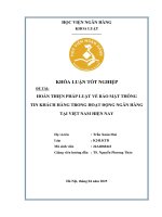 Khóa luận tốt nghiệp Luật học: Hoàn thiện pháp luật về bảo mật thông tin khách hàng trong hoạt động ngân hàng tại Việt Nam hiện nay
