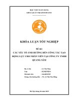 Khóa luận tốt nghiệp Quản trị kinh doanh: Các yếu tố ảnh hưởng đến công tác tạo động lực cho nhân viên tại Công ty TNHH Quang Sâm