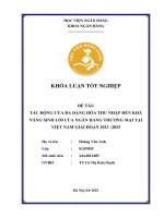 Khóa luận tốt nghiệp Ngân hàng: Tác động của đa dạng hóa thu nhập đến khả năng sinh lời của ngân hàng thương mại tại Việt Nam giai đoạn 2013 - 2023