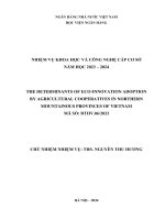 Đề tài nghiên cứu khoa học cấp Cơ sở: The determinants of Eco-innovation adoption by agricultural cooperatives in Northern mountainous provinces of Vietnam