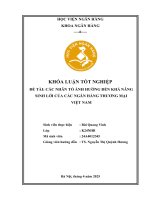 Khóa luận tốt nghiệp Ngân hàng: Các nhân tố ảnh hưởng đến khả năng sinh lời của các ngân hàng thương mại Việt Nam