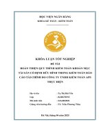 Khóa luận tốt nghiệp Kế toán kiểm toán: Hoàn thiện quy trình kiểm toán khoản mục tài sản cố định hữu hình trong kiểm toán báo cáo tài chính do Công ty TNHH Kiểm toán APS thực hiện