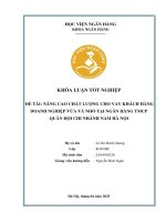 Khóa luận tốt nghiệp Ngân hàng: Nâng cao chất lượng cho vay khách hàng doanh nghiệp vừa và nhỏ tại Ngân hàng TMCP Quân đội chi nhánh Nam Hà Nội