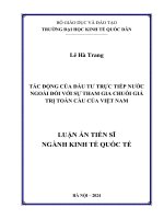 Luận án tiến sĩ Kinh tế quốc tế: Tác động của đầu tư trực tiếp nước ngoài đối với sự tham gia chuỗi giá trị toàn cầu của Việt Nam