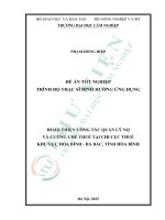 Hoàn thiện công tác quản lý nợ và cưỡng chế thuế tại chi chục thuế khu vực hòa bình   Đà bắc, tỉnh hòa bình