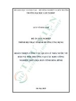 Hoàn thiện công tác quản lý nhà nước về bảo vệ môi trường tại các khu công nghiệp trên Địa bàn tỉnh hòa bình