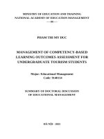 Tóm tắt en quản lý hoạt Động Đánh giá kết quả học tập của sinh viên Đại học ngành du lịch theo tiếp cận năng lực
