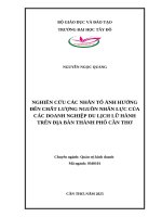 Nghiên Cứu Nhân Tố Ảnh Hưởng Đến Chất Lượng Nguồn Nhân Lực Của Các Doanh Nghiệp Du Lịch Lữ Hành Trên Địa Bàn Thành Phố Cần Thơ