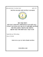 Kết quả chương trình đào tạo liên tục nâng cao năng lực quản lý cho điều dưỡng trưởng khoa trong hệ thống bệnh viện nhi miền Bắc Việt Nam (tt)