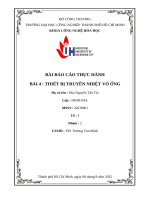 IUH | BÀI BÁO CÁO THỰC HÀNH | BÀI 4 : THIẾT BỊ TRUYỀN NHIỆT VỎ ỐNG