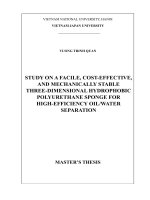 Study on a facile, cost   effective, and mechanically stable three  dimensional hydrophobic polyurethane sponge for high efficiency oil water separation