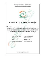 Nghiên cứu công tác kế toán bán hàng và xác Định kết quả kinh doanh tại công ty tnhh tổng hợp danh thành, hà nội