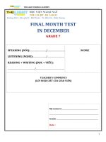 ĐỀ THI THỬ TIẾNG ANH HKI 1 - FINAL MONTH TEST GRADE 7 - GLOBAL SUCCESS