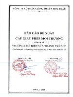 Báo cáo Đề xuất cấp giấy phép môi trường cơ sở xưởng chế biến sữa thanh trùng