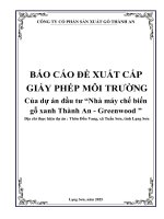Báo cáo Đề xuất cấp giấy phép môi trường của dự Án Đầu tư nhà máy sản xuất chế biến gỗ xanh – thành an greenwood