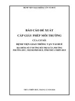 Báo cáo Đề xuất cấp giấy phép môi trường cơ sở “bệnh viện giao thông vận tải huế (nay là trung tâm y tế quận thuận hóa)”