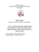 IUH - TIỂU LUẬN AN TOÀN LAO ĐỘNG VÀ MÔI TRƯỜNG - NHỮNG MỐI NGUY HIỂM TRONG QUÁ TRÌNH GIA CÔNG TRÊN NHỮNG MÁY, THIẾT BỊ TRONG XƯỞNG THỰC HÀNH CỦA KHOA CƠ KHÍ
