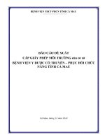 Báo cáo Đề xuất cấp giấy phép môi trường của cơ sở bệnh viện y dược cổ truyền   phục hồi chức năng tỉnh cà mau