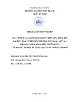 Ảnh hưởng của quản trị nguồn nhân lực xanh Đến hành vi thân thiện môi trường của nhân viên và hiệu quả hoại Động môi trường của các doanh nghiệp du lịch tại thành phố nha trang