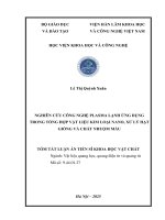 Tóm tắt nghiên cứu công nghệ plasma lạnh Ứng dụng trong tổng hợp vật liệu kim loại nano, xử lý hạt giống và chất nhuộm màu