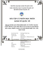 Đánh giá tình hình Đầu tư nước ngoài (tập trung vào thu hút) của italia giai Đoạn 2015–2024, triển vọng và giải pháp hợp tác với việt nam