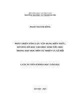 PHÁT TRIỂN NĂNG LỰC VẬN DỤNG KIẾN THỨC, KĨ NĂNG ĐÃ HỌC CHO HỌC SINH TIỂU HỌC TRONG DẠY HỌC MÔN TỰ NHIÊN VÀ XÃ HỘI