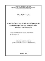 01050005768 tomtat nghiên cứu Đánh giá tài nguyên Địa mạo cho phát triển du lịch Đới bờ biển Đà nẵng – quảng ngãi