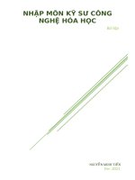 Bài tập - NHẬP MÔN KỸ SƯ CÔNG NGHỆ HÓA HỌC