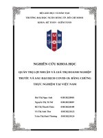 HUB - NGHIÊN CỨU KHOA HỌC - QUẢN TRỊ LỢI NHUẬN VÀ GIÁ TRỊ DOANH NGHIỆP TRƯỚC VÀ SAU ĐẠI DỊCH COVID-19: BẰNG CHỨNG THỰC NGHIỆM TẠI VIỆT NAM