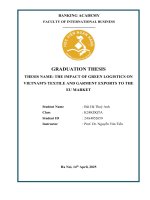 Khóa luận tốt nghiệp Kinh doanh quốc tế: The impact of green logistics on Vietnam's textile and garment exports to the EU Market