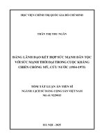 Tóm tắt luận Án Đảng lãnh Đạo kết hợp sức mạnh dân tộc với sức mạnh thời Đại trong cuộc kháng chiến chống mỹ, cứu nước (1954 1975)