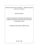 Tóm tắt luận Án (tiếng anh) bảo Đảm quyền bào chữa của bị cáo là người dưới 18 tuổi trong giai Đoạn xét xử sơ thẩm vụ Án hình sự