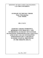 Tóm tắt tiếng anh Đặc Điểm di truyền, sinh học sinh sản và sinh thái học dinh dưỡng của cá thòi lòi vạch (periophthalmus gracilis) và cá thòi lòi chấm Đen (periophthalmus variabilis) Ở một số tỉnh ven biển Đồng bằng sông cửu long