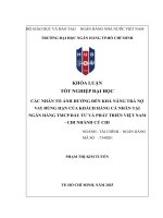Các nhân tố Ảnh hưởng Đến khả năng trả nợ vay Đúng hạn của khách hàng cá nhân tại ngân hàng thương mại cổ phần Đầu tư và phát triển việt nam chi nhánh củ chi