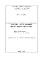 Tóm tắt tiếng anh nghiên cứu tăng mật Độ dòng tới hạn của hệ siêu dẫn mgb2 dạng khối và màng khi có chiếu xạ ion