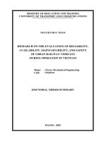 Tóm tắt tiếng anh nghiên cứu Đánh giá Độ tin cậy, tính sẵn sàng, khả năng bảo dưỡng và an toàn của phương tiện Đường sắt Đô thị trong quá trình khai thác Ở việt nam