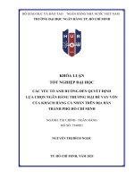 Các yếu tố Ảnh hưởng Đến quyết Định lựa chọn ngân hàng thương mại Để vay vốn của khách hàng cá nhân trên Địa bàn thành phố hồ chí minh