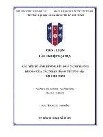 Các yếu tố Ảnh hưởng Đến khả năng thanh khoản của các ngân hàng thương mại tại việt nam