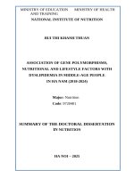 Tóm tắt nghiên cứu một số Đa hình gen, yếu tố dinh dưỡng và lối sống liên quan Đến rối loạn lipid máu Ở người trung niên tại hà nam (2018 2024)