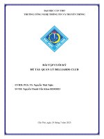 Bài tập cuối kỳ Đề tài quản lý billiards club