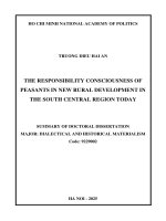 Tóm tắt luận Án (tiếng anh) Ý thức trách nhiệm của nông dân trong xây dựng nông thôn mới Ở nam trung bộ hiện nay