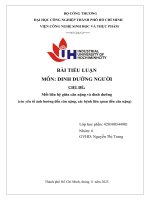 IUH - TIỂU LUẬN DINH DƯỠNG NGƯỜI - Mối liên hệ giữa cân nặng và dinh dưỡng (các yếu tố ảnh hưởng đến cân nặng, các bệnh liên quan đến cân nặng)