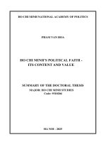 Tóm tắt luận Án (tiếng anh) niềm tin chính trị hồ chí minh nội dung và giá trị
