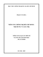 Tóm tắt luận Án (tiếng việt) niềm tin chính trị hồ chí minh nội dung và giá trị