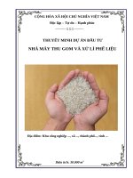 Dự án tái chế rác thải nhựa dùng một lần (pet)Thuyết minh dự án đầu tư thu gom và xử lí phế liệu (PET)